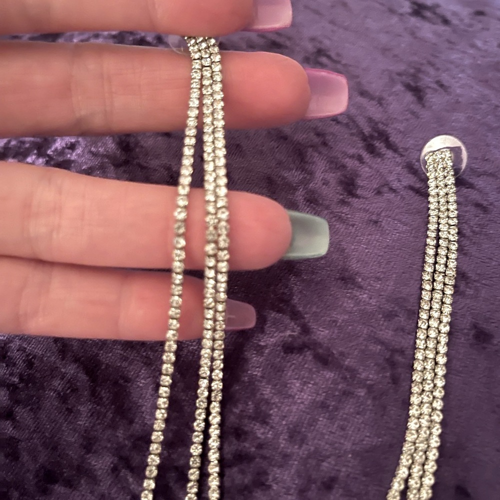 Cubic zirconia long dangle stud earrings